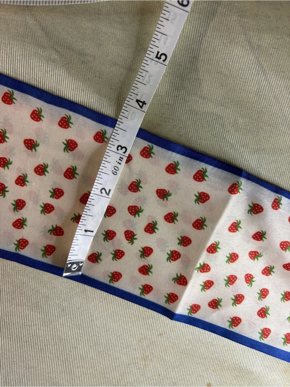 Strawberry Print Bag Scarf with Blue Trim